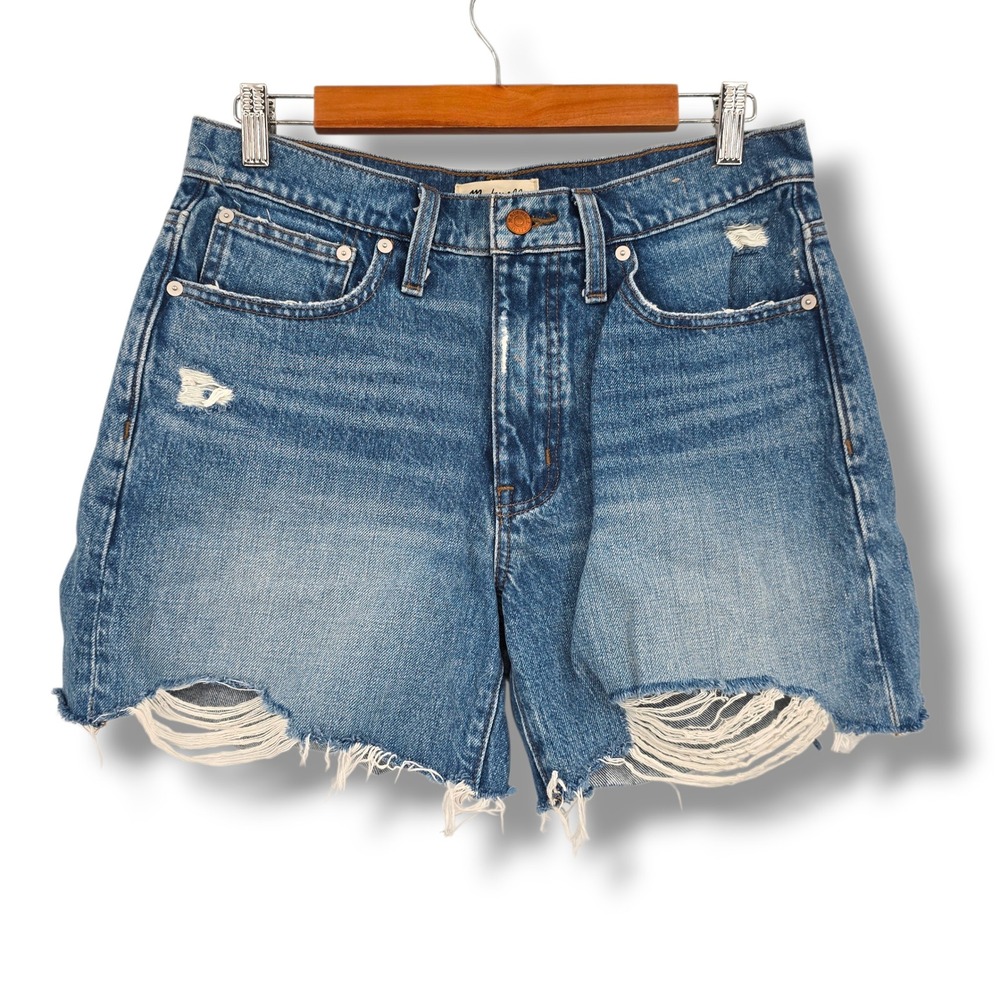 Madewell Relaxed Mid Length Denim Shorts‎ Distressed Raw Hem Blue Size 27